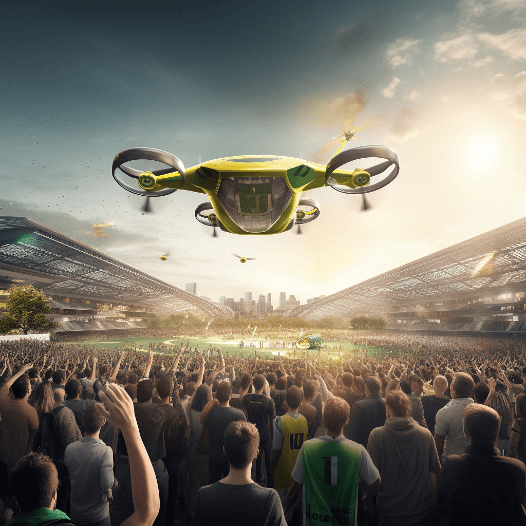 An aerial transportation vehicle for sports fans on a game day.