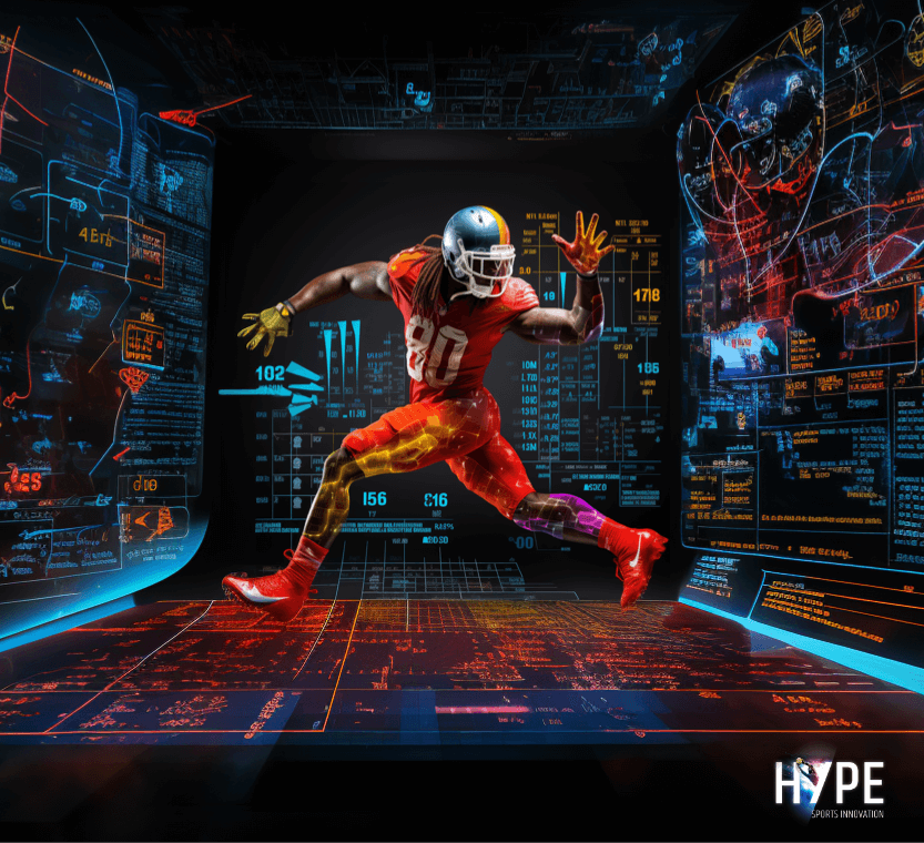 quantum computing in sports NFL Athlete reaching out into a wall of data