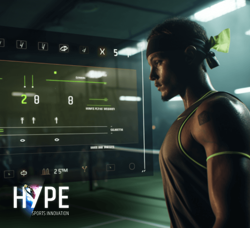 Pickleball player analyzing his performance in a virtual dashboard